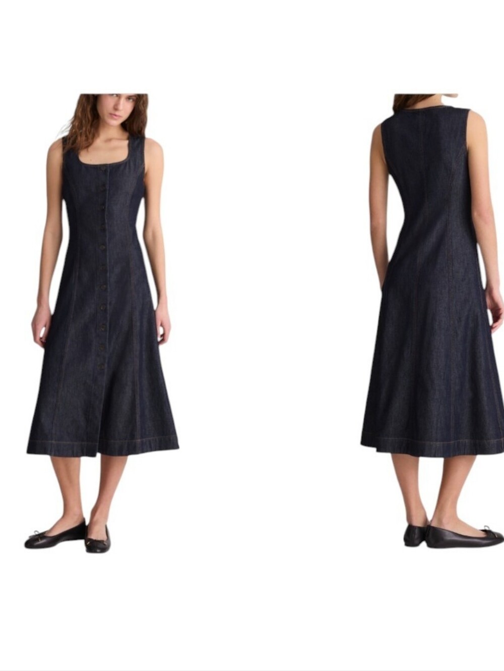NWT Madewell Airy Denim Squareneck Button-Front Midi Dress Blue 14